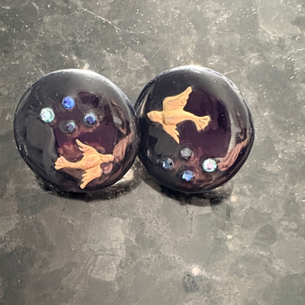 Vintage Black and Gold Bird Earrings